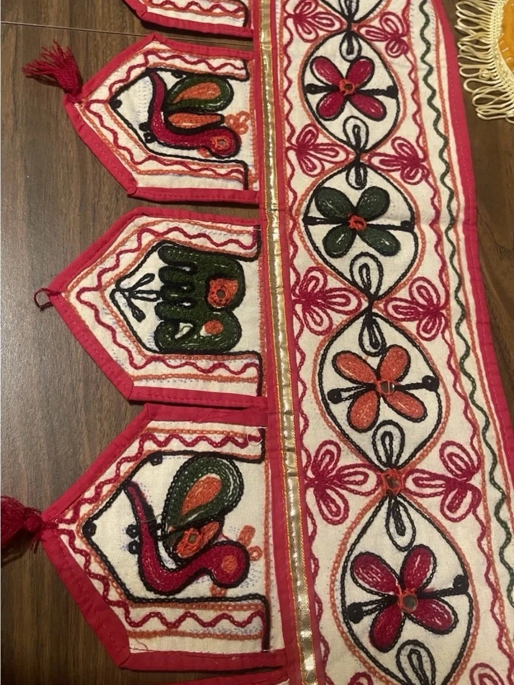 Vtg lot of 2 Toran valances/ boho wallhangings hand embroidered mirrors
